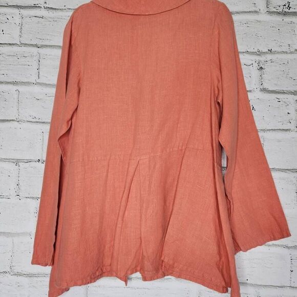Bryn Walker Womens Coral 100% Linen Button Front Barnaby Lagenlook Jacket Medium - Picture 9 of 13